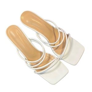 White, Minimalist, Square Toed Heels